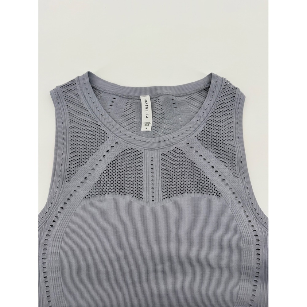 Athleta Womens Seamless Mesh Vent Ribbed Tank Top Blue Gray Small